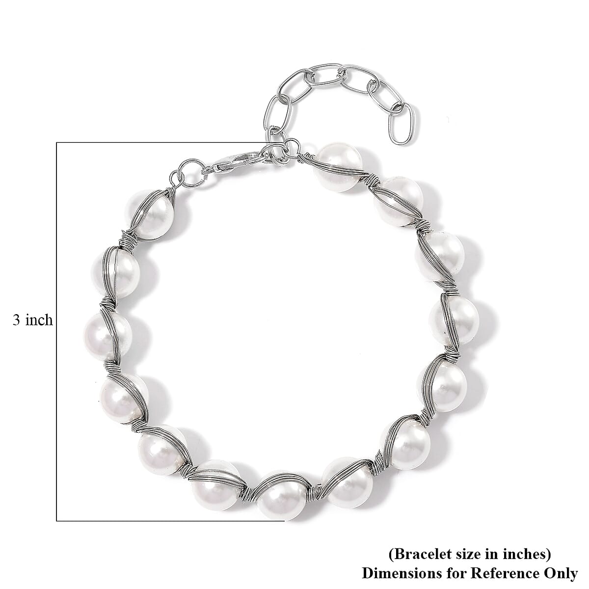 White Shell Pearl Bracelet (7.00-9.00In) in Silvertone image number 5