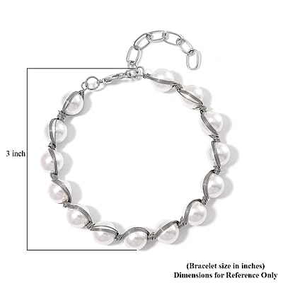 White Shell Pearl Bracelet (7.00-9.00In) in Silvertone