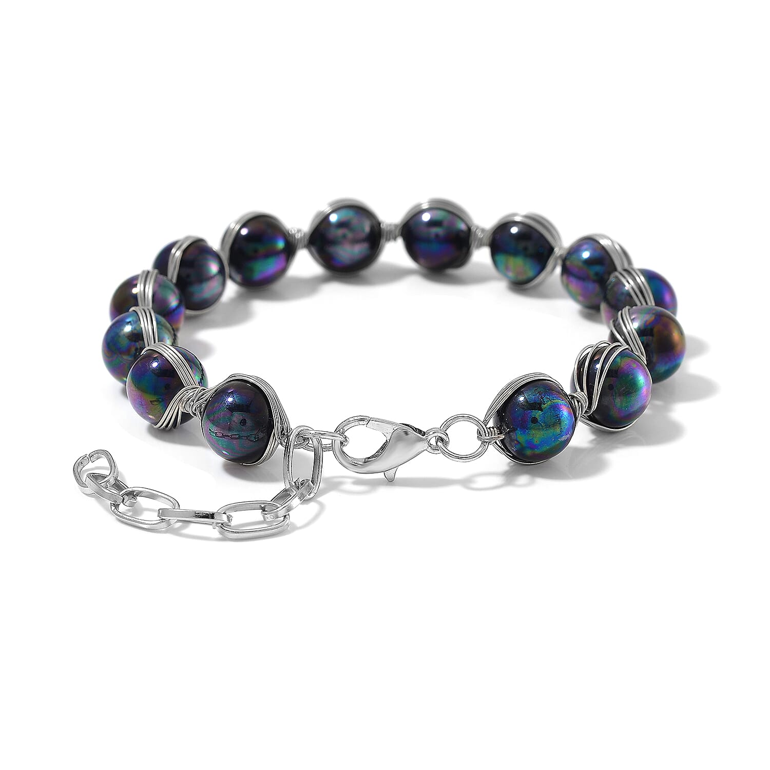 Peacock Color Shell Pearl Bracelet (7.00-9.00In) in Silvertone