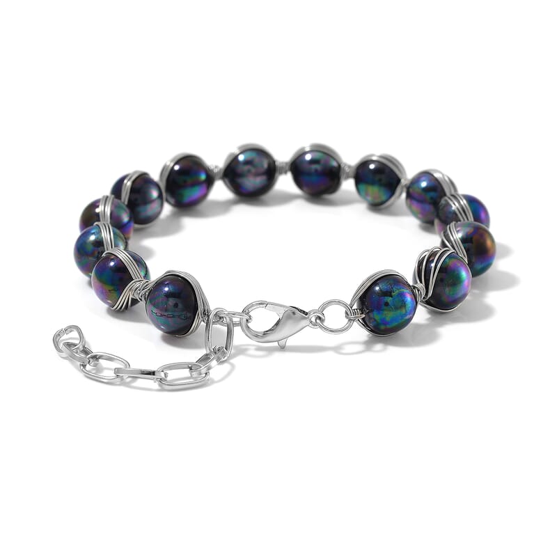 Peacock Color Shell Pearl Bracelet (7.00-9.00In) in Silvertone