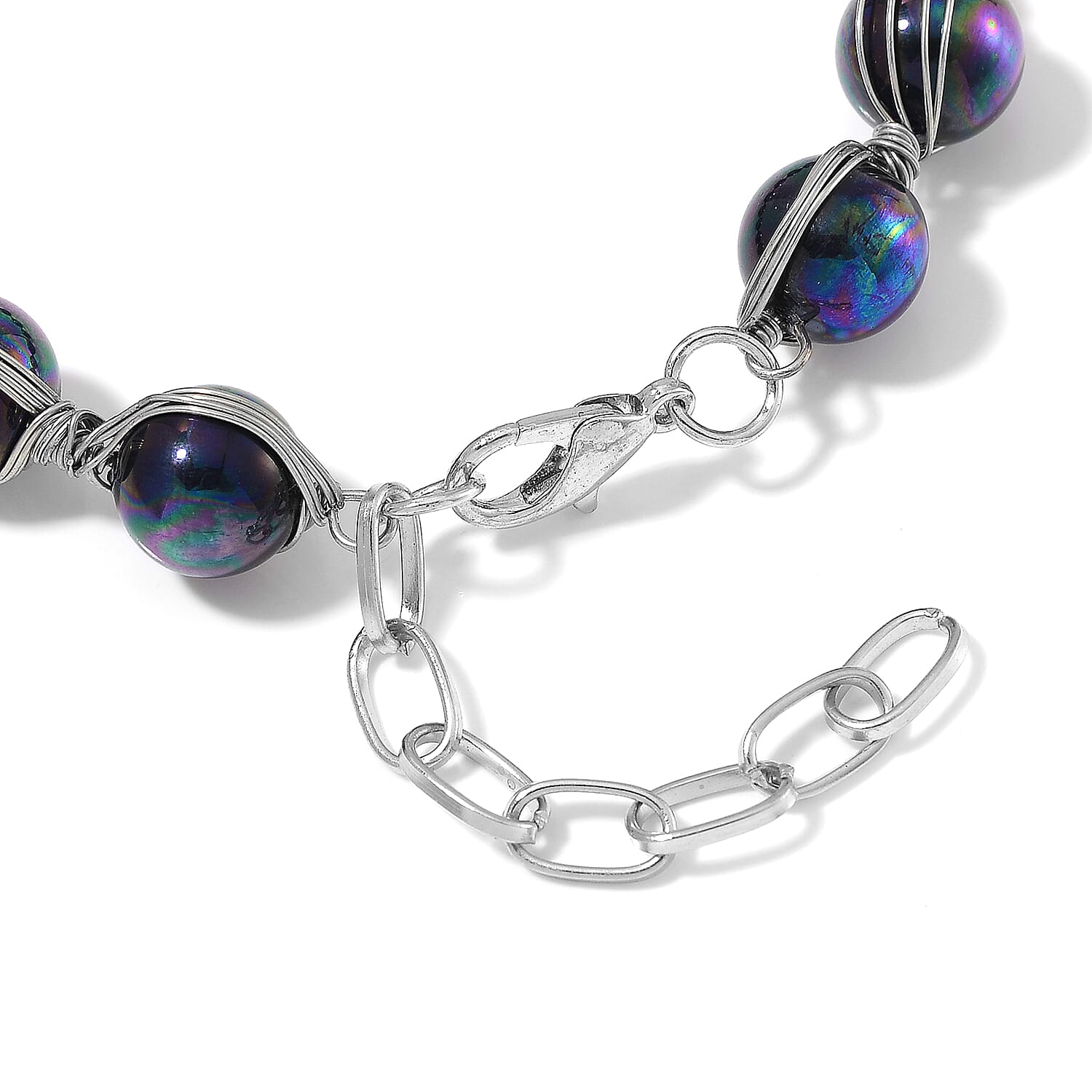 Peacock Color Shell Pearl Bracelet (7.00-9.00In) in Silvertone