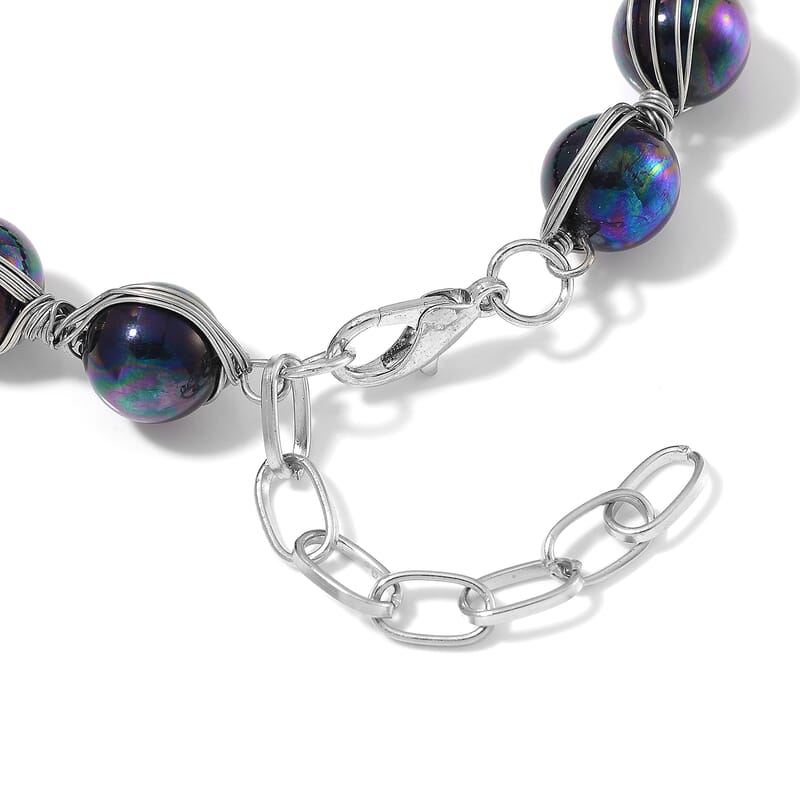 Peacock Color Shell Pearl Bracelet (7.00-9.00In) in Silvertone