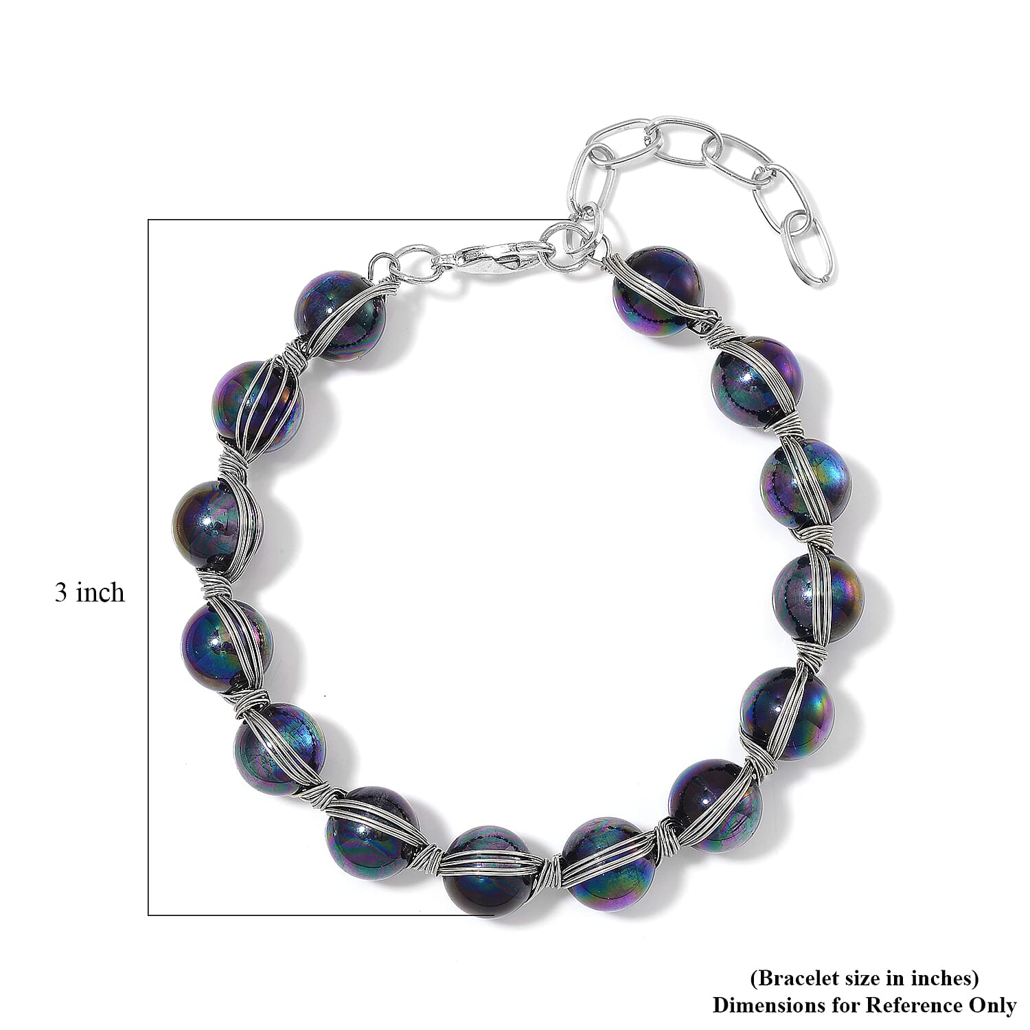 Peacock Color Shell Pearl Bracelet (7.00-9.00In) in Silvertone