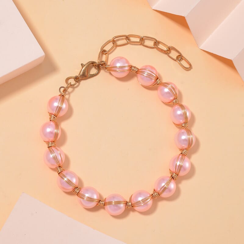 Peach Shell Pearl Bracelet (7.00-9.00In) in Goldtone