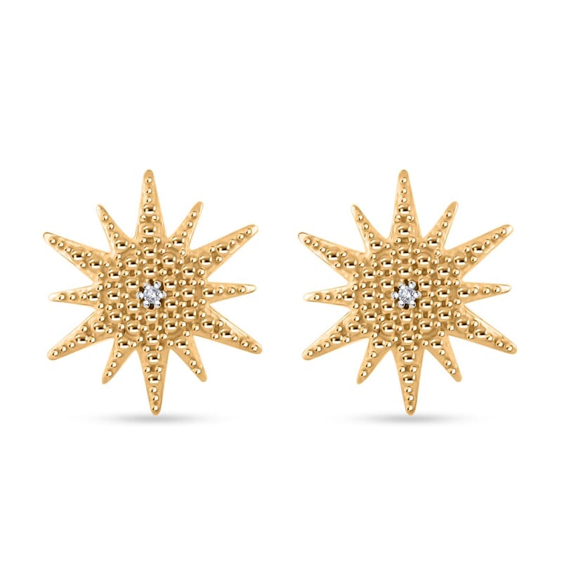 Diamond Accent Sunburst Stud Earrings in 14K Yellow Gold Over Sterling Silver