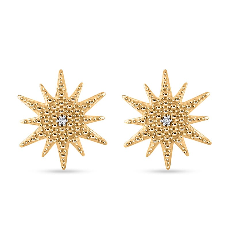 Diamond Accent Sunburst Stud Earrings in 14K Yellow Gold Over Sterling Silver