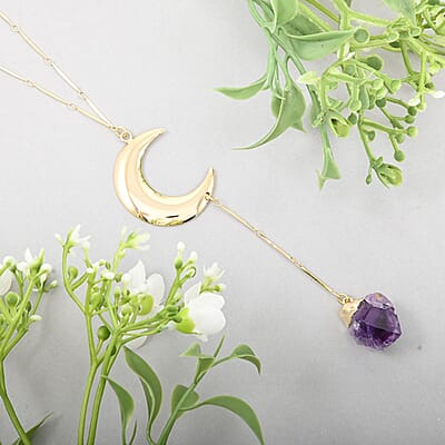Amethyst 37.50 ctw Moon Necklace in Goldtone 22-24 Inches