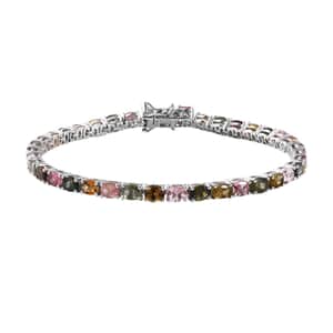 Multi-Tourmaline 9.90 ctw Tennis Bracelet in Platinum Over Sterling Silver (6.50 In)