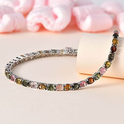 Multi-Tourmaline 9.90 ctw Tennis Bracelet in Platinum Over Sterling Silver (6.50 In)