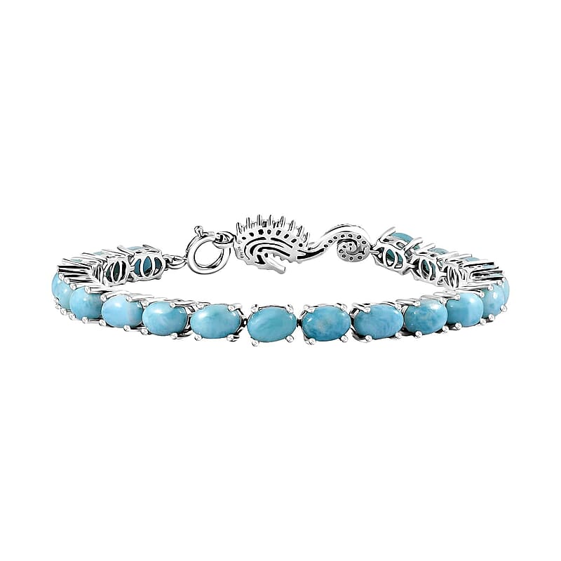 Larimar and Moissanite 17.50 ctw Seahorse Tennis Bracelet in Rhodium Over Sterling Silver (6.50 In)
