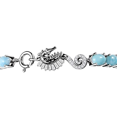 Larimar and Moissanite 17.50 ctw Seahorse Tennis Bracelet in Rhodium Over Sterling Silver (6.50 In)