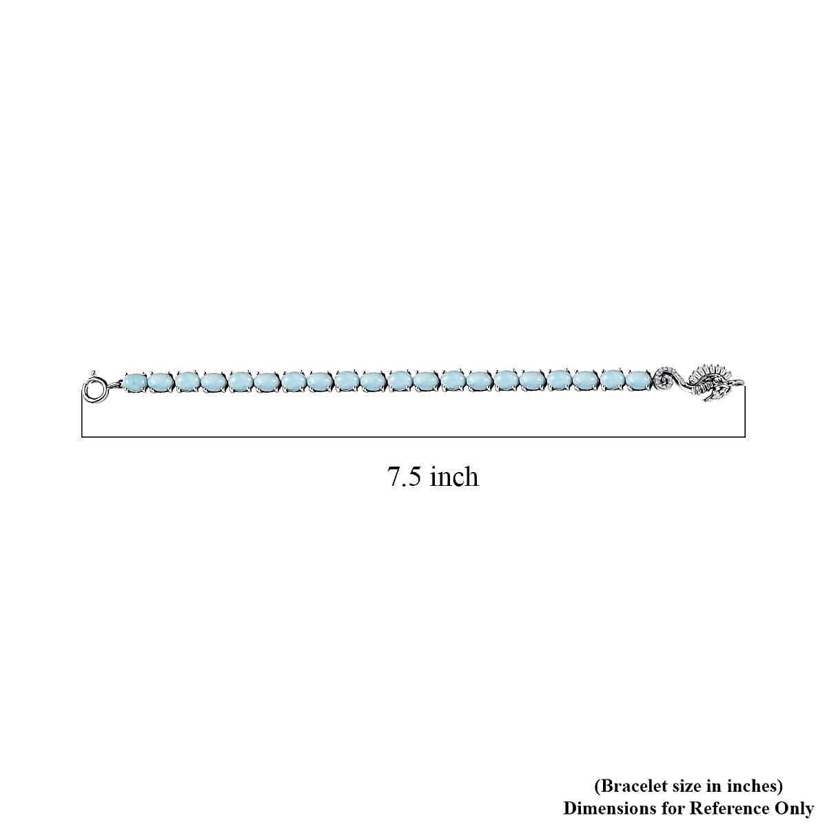 Larimar and Moissanite 17.50 ctw Seahorse Tennis Bracelet in Rhodium Over Sterling Silver (6.50 In)