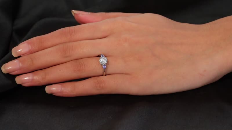 Moissanite (Rnd 7mm), Tanzanite Ring in Rhodium Over Sterling Silver (Size 10.0) 1.50 ctw