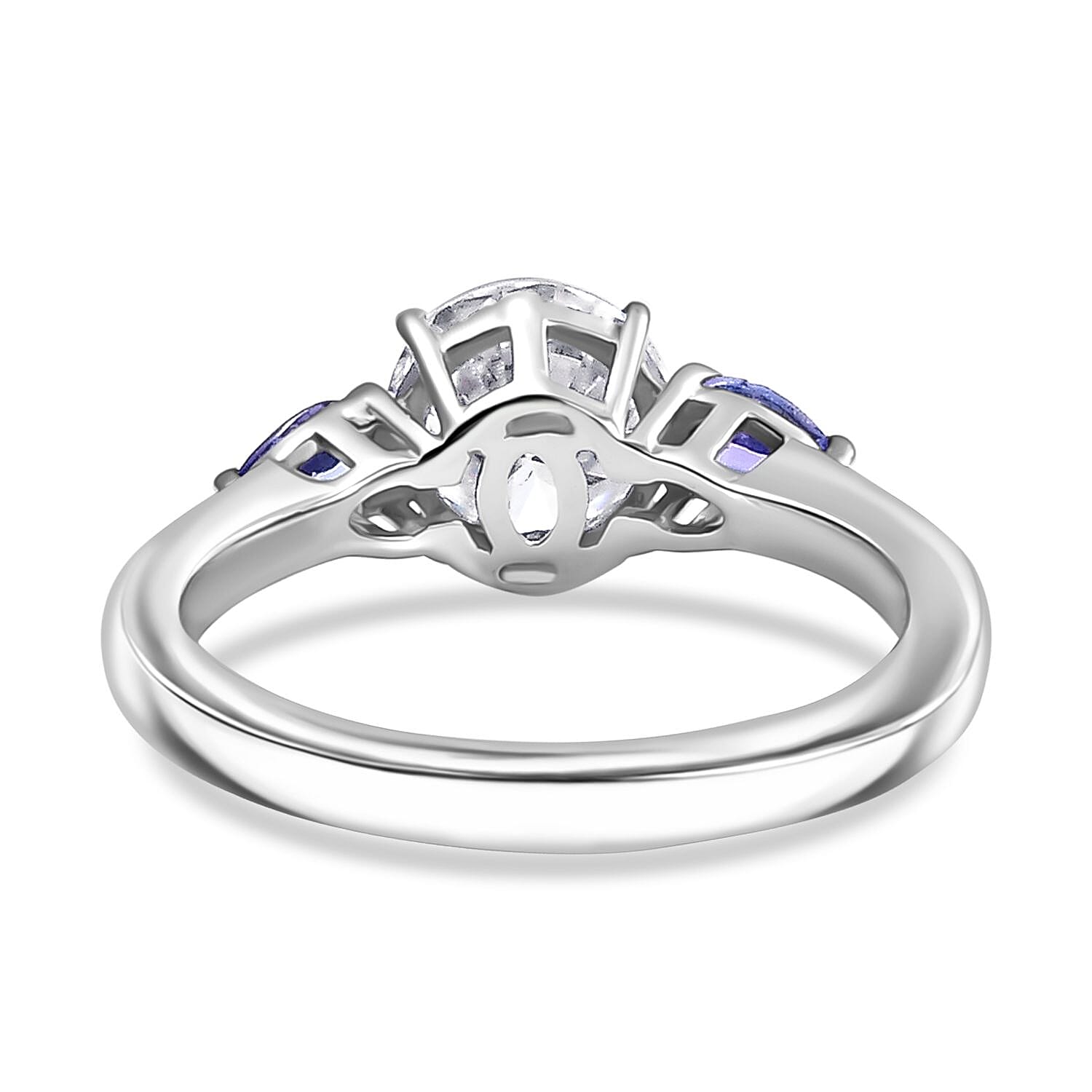 D'Joy Moissanite and Tanzanite 1.50 ctw Ring in Rhodium Over Sterling Silver (Size 10.0)