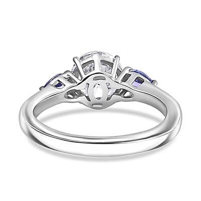 D'Joy Moissanite and Tanzanite 1.50 ctw Ring in Rhodium Over Sterling Silver (Size 10.0)