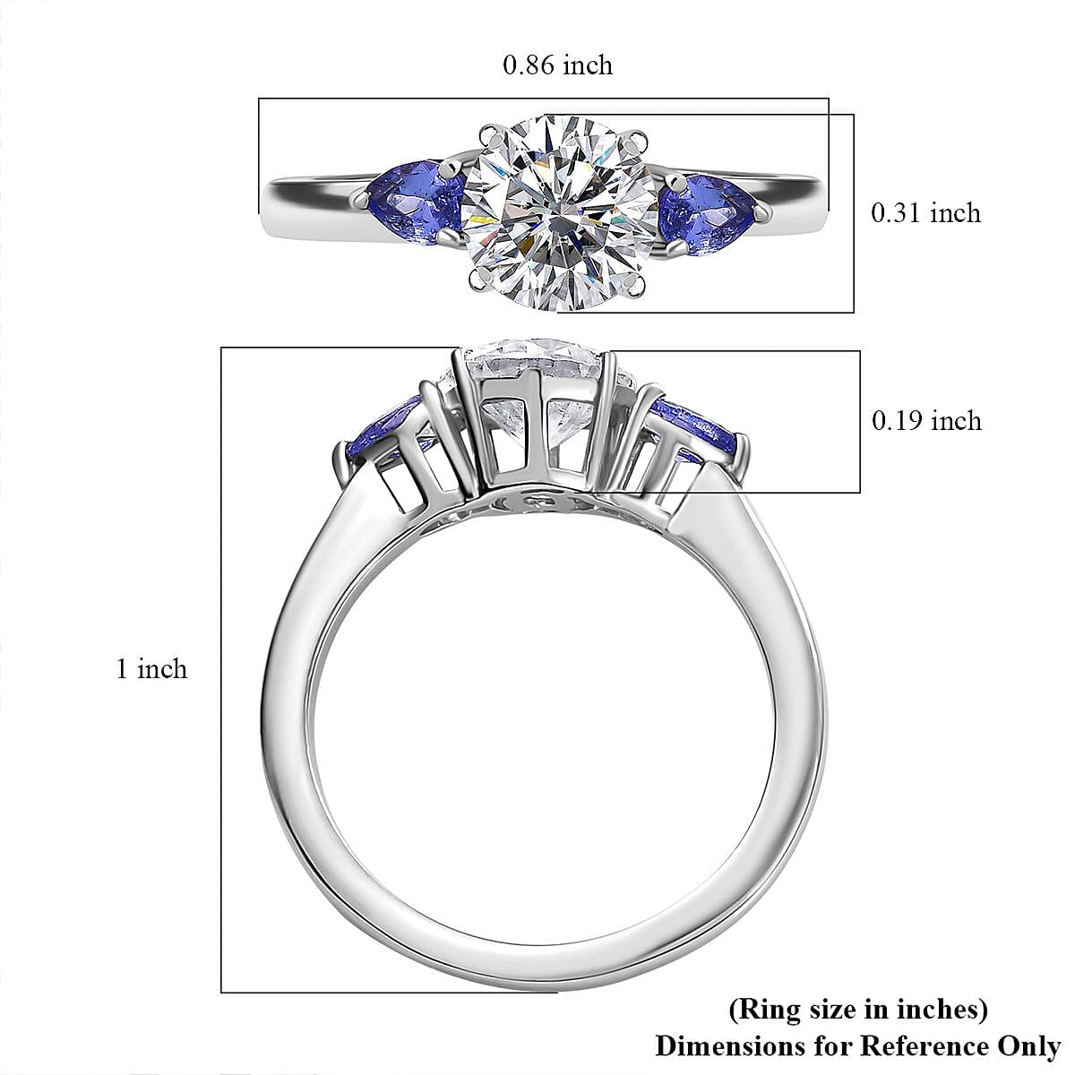 D'Joy Moissanite and Tanzanite 1.50 ctw Ring in Rhodium Over Sterling Silver (Size 10.0)