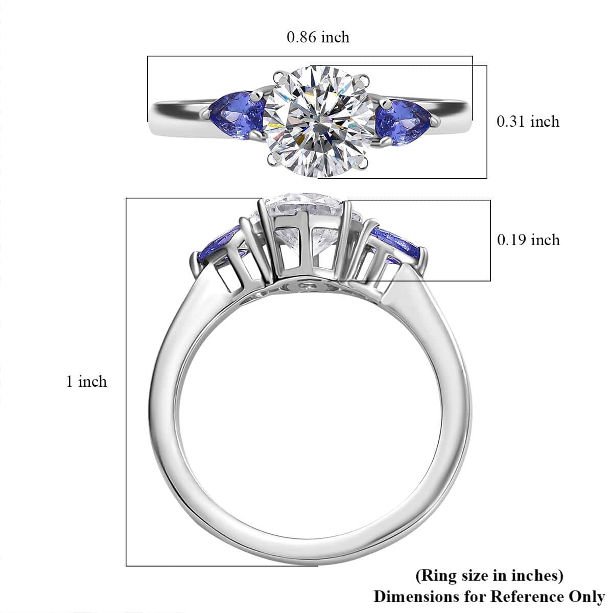 Moissanite and Tanzanite 1.50 ctw Ring in Rhodium Over Sterling Silver (Size 10.0) image number 5