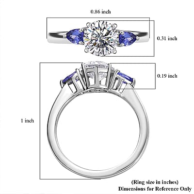 D'Joy Moissanite and Tanzanite 1.50 ctw Ring in Rhodium Over Sterling Silver (Size 10.0)