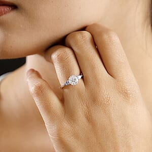 Moissanite and Tanzanite 1.50 ctw Ring in Rhodium Over Sterling Silver (Size 9.0)