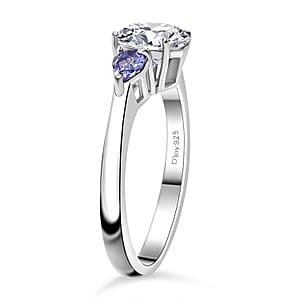 Moissanite and Tanzanite 1.50 ctw Ring in Rhodium Over Sterling Silver (Size 9.0)