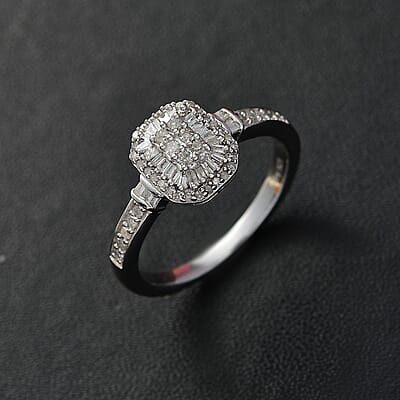 D'Joy White Diamond 0.35 ctw Ring in Rhodium Over Sterling Silver (Size 10.0)