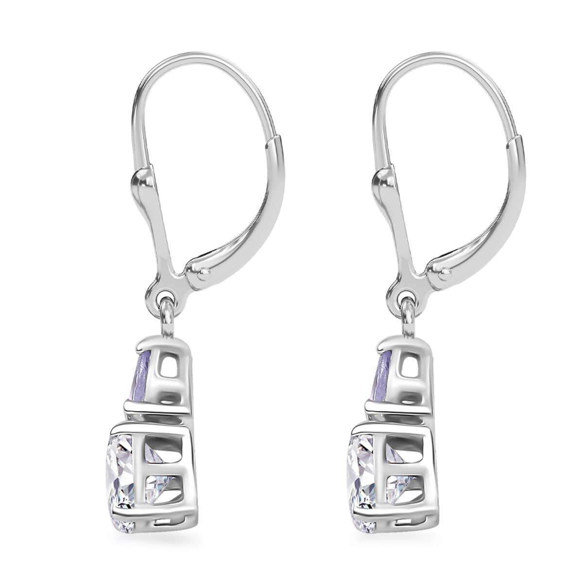 Moissanite and Tanzanite 1.85 ctw Lever Back Earrings in Rhodium Over Sterling Silver image number 3