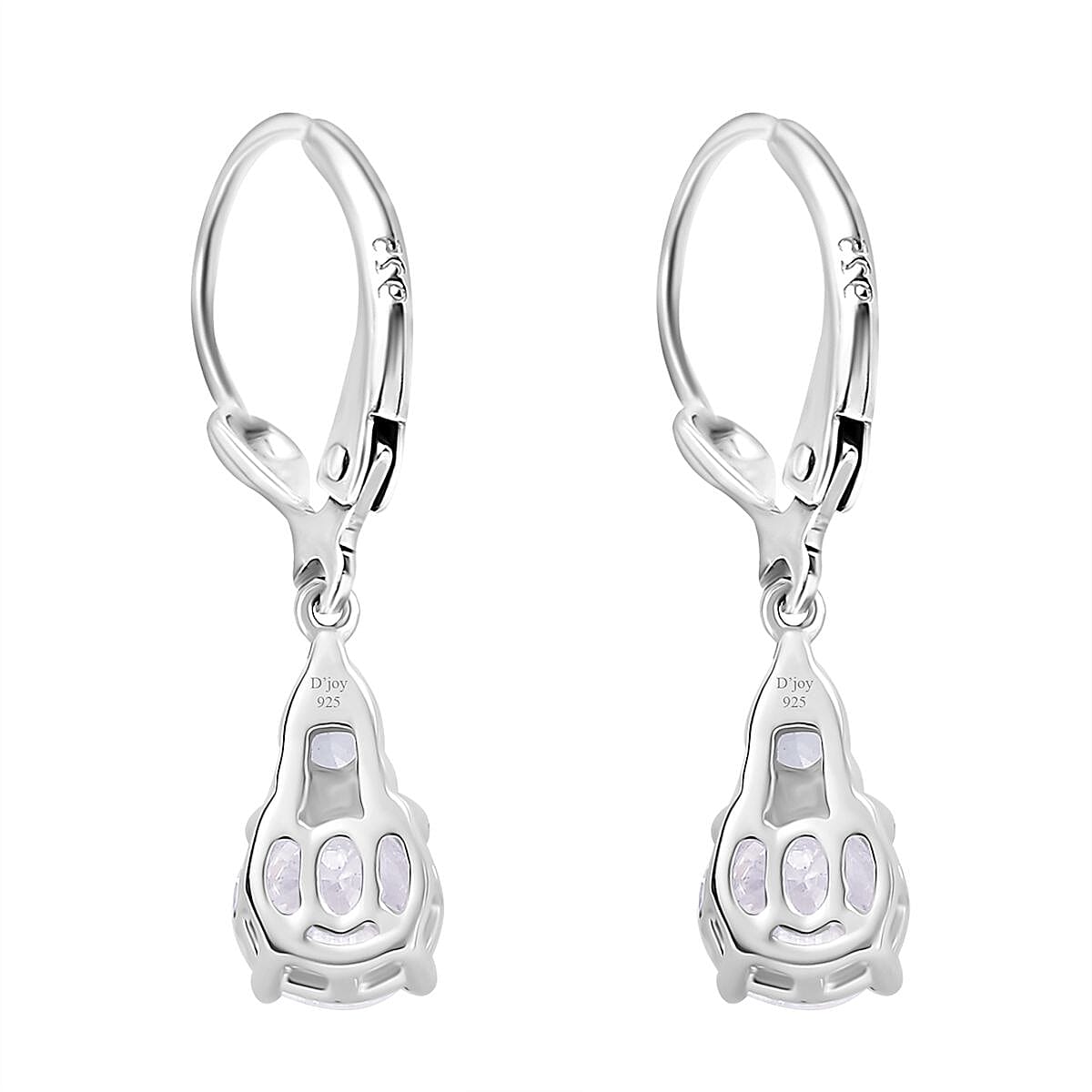 D'Joy Moissanite and Tanzanite 1.85 ctw Lever Back Earrings in Rhodium Over Sterling Silver