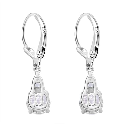 D'Joy Moissanite and Tanzanite 1.85 ctw Lever Back Earrings in Rhodium Over Sterling Silver