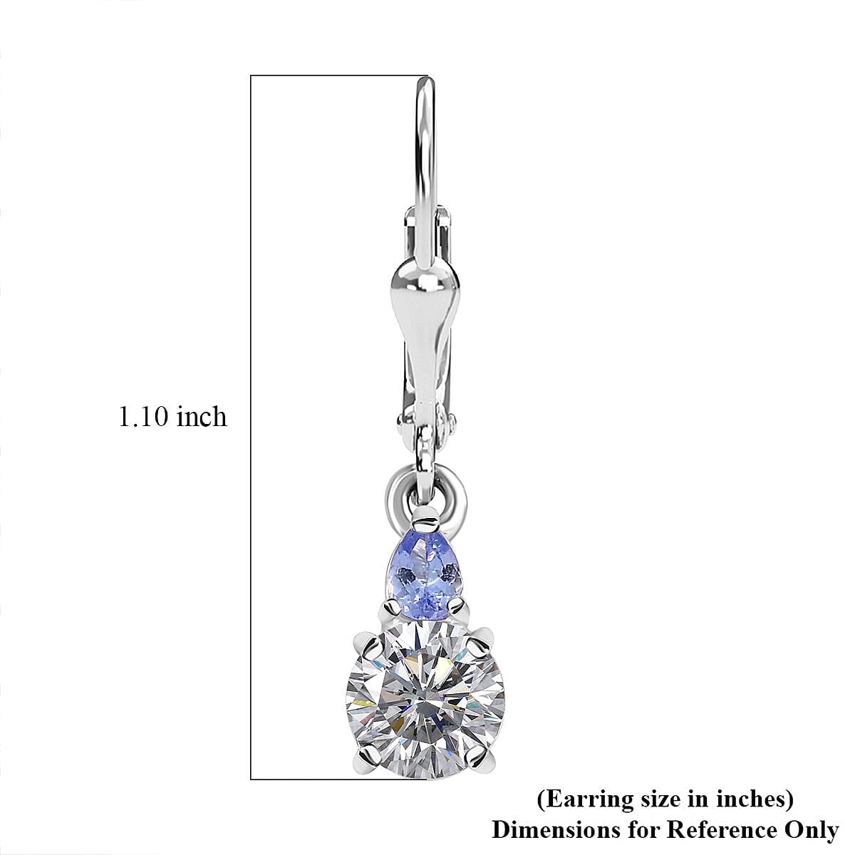 D'Joy Moissanite and Tanzanite 1.85 ctw Lever Back Earrings in Rhodium Over Sterling Silver