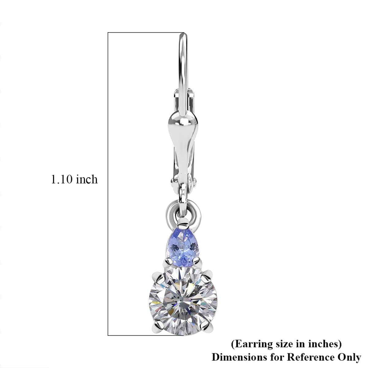 Moissanite and Tanzanite 1.85 ctw Lever Back Earrings in Rhodium Over Sterling Silver image number 5