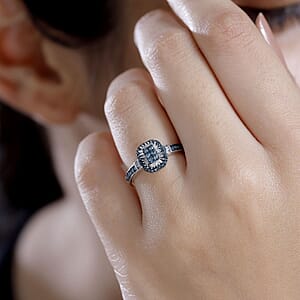 D'Joy Blue and White Diamond 0.33 ctw Ring in Rhodium Over Sterling Silver (Size 7.0)