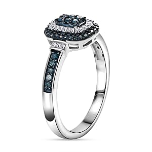 D'Joy Blue and White Diamond 0.33 ctw Ring in Rhodium Over Sterling Silver (Size 7.0)