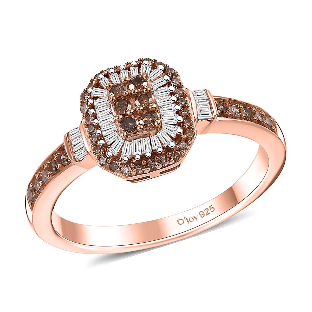Natural Champagne and White Diamond 0.33 ctw Ring in 18K Vermeil Rose Gold Over Sterling Silver (Size 9.0) (Del. In 10-12 Days)