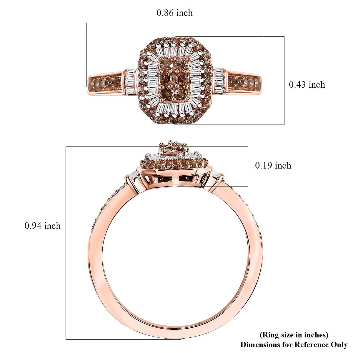Natural Champagne and White Diamond 0.33 ctw Ring in 18K Vermeil Rose Gold Over Sterling Silver (Size 9.0) (Del. In 10-12 Days)
