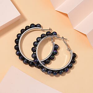 Peacock Color Shell Pearl Hoop Earrings in Stainless Steel