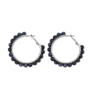 Peacock Color Shell Pearl Hoop Earrings in Stainless Steel