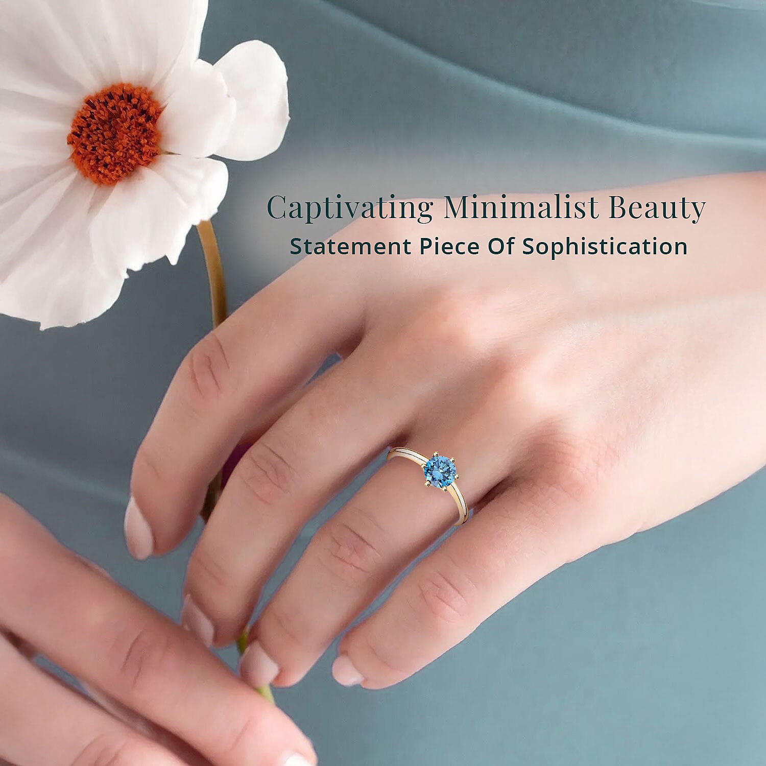 Luxuriant Lab Grown Blue Diamond (IR) VS 1.10 ctw Solitaire Ring in Vermeil Yellow Gold Over Sterling Silver (Size 10.0)