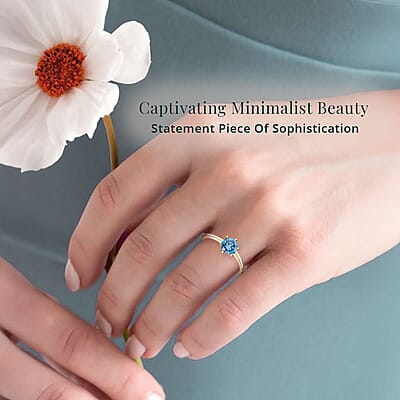 Luxuriant Lab Grown Blue Diamond (IR) VS 1.10 ctw Solitaire Ring in Vermeil Yellow Gold Over Sterling Silver (Size 10.0)