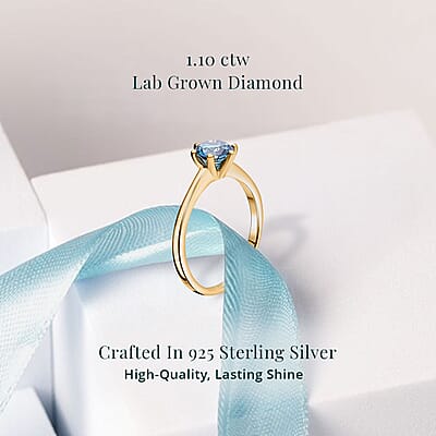 Luxuriant Lab Grown Blue Diamond (IR) VS 1.10 ctw Solitaire Ring in Vermeil Yellow Gold Over Sterling Silver (Size 10.0)