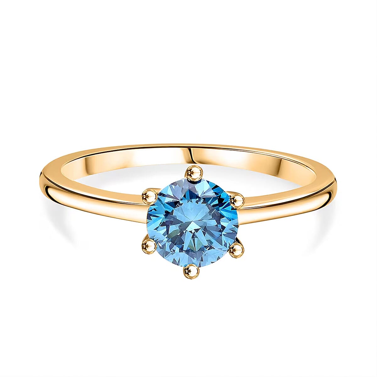 Luxuriant Lab Grown Blue Diamond (IR) VS 1.10 ctw Solitaire Ring in Vermeil Yellow Gold Over Sterling Silver (Size 10.0) image number 6