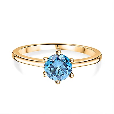 Luxuriant Lab Grown Blue Diamond (IR) VS 1.10 ctw Solitaire Ring in Vermeil Yellow Gold Over Sterling Silver (Size 10.0)