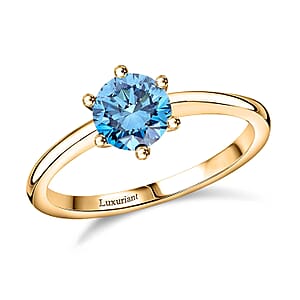 Luxuriant Lab Grown Blue Diamond VS 1.10 ctw Solitaire Ring in Vermeil Yellow Gold Over Sterling Silver (Size 6.0)