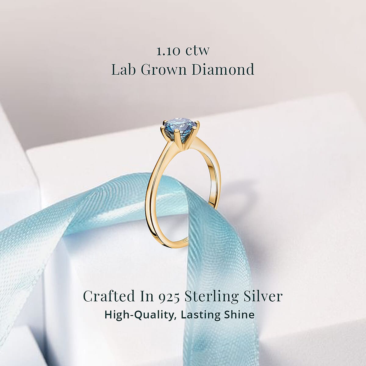 Luxuriant Lab Grown Blue Diamond VS 1.10 ctw Solitaire Ring in Vermeil Yellow Gold Over Sterling Silver (Size 6.0) image number 2