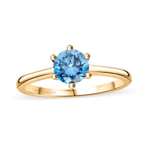 Luxuriant Lab Grown Blue Diamond VS 1.10 ctw Solitaire Ring in Vermeil Yellow Gold Over Sterling Silver (Size 8.0)