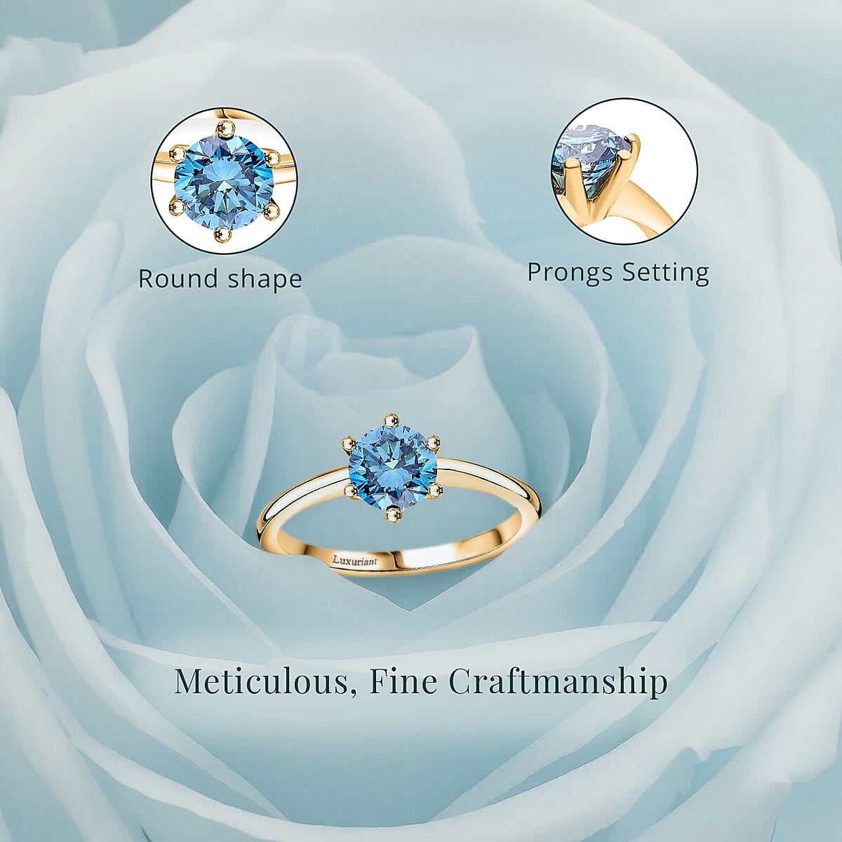 Luxuriant Lab Grown Blue Diamond (IR) VS 1.10 ctw Solitaire Ring in Vermeil Yellow Gold Over Sterling Silver (Size 8.0) image number 4