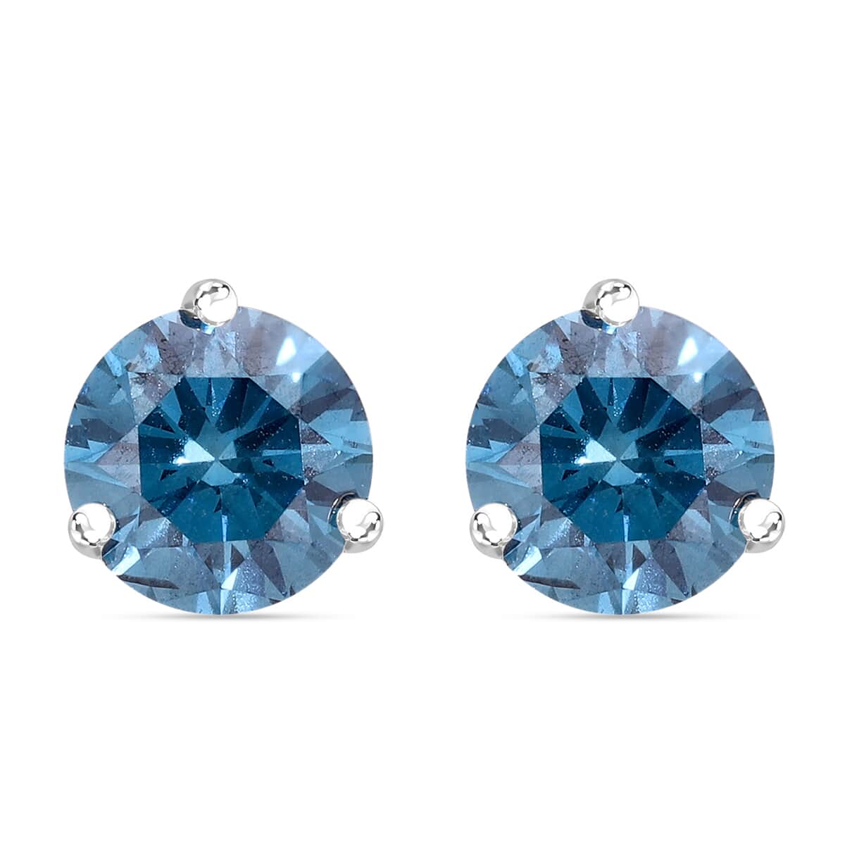 Luxuriant Lab Grown Blue Diamond VS 1.35 ctw Stud Earrings in Platinum Over Sterling Silver image number 0