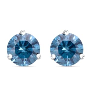 Luxuriant Lab Grown Blue Diamond VS 1.35 ctw Stud Earrings in Platinum Over Sterling Silver