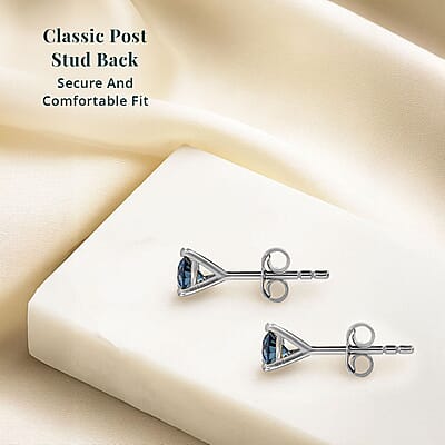 Luxuriant Lab Grown Blue Diamond (IR) VS 1.35 ctw Stud Earrings in Platinum Over Sterling Silver