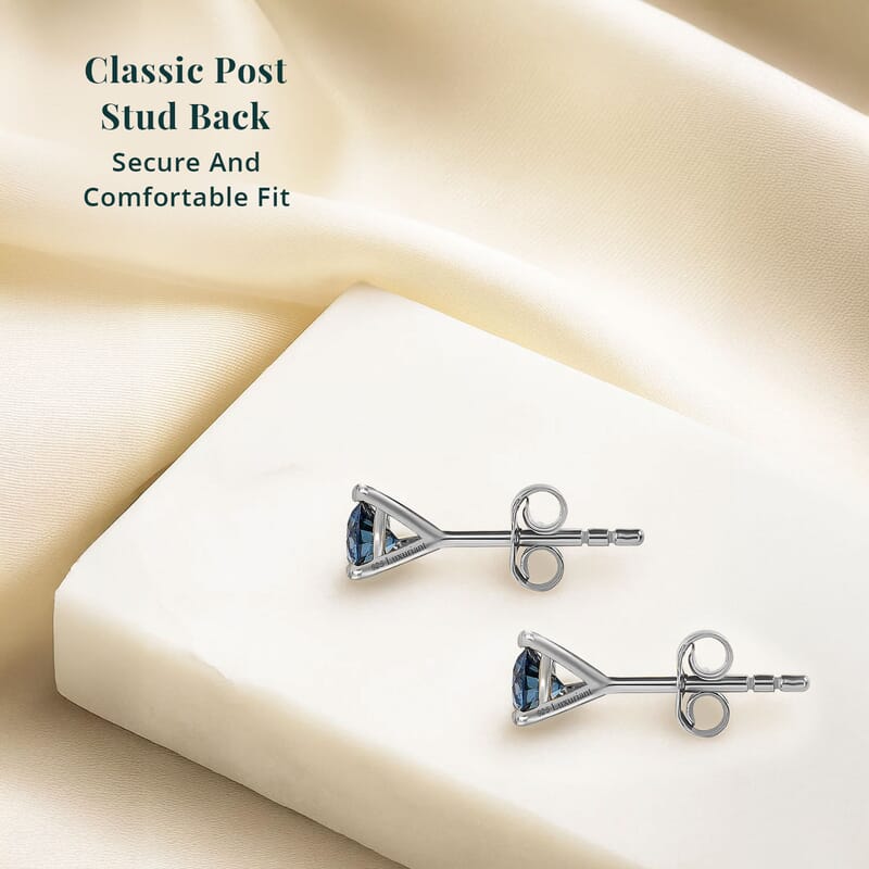 Luxuriant Lab Grown Blue Diamond (IR) VS 1.35 ctw Stud Earrings in Platinum Over Sterling Silver