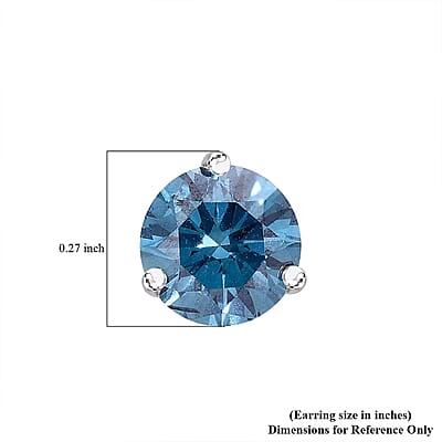 Luxuriant Lab Grown Blue Diamond (IR) VS 1.35 ctw Stud Earrings in Platinum Over Sterling Silver
